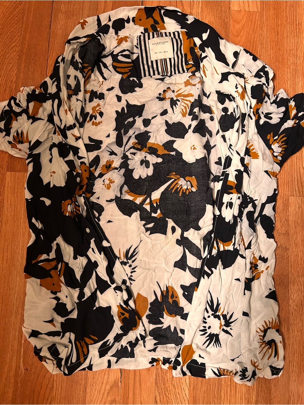 Denim & Flower Black White and Mustard Floral Button-Down Shirt
